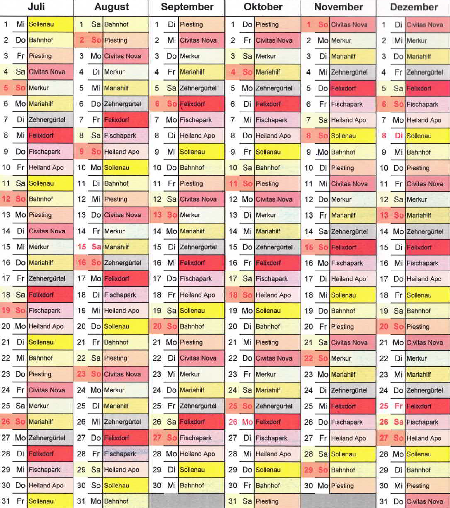 Apotheke Nachtdienstkalender Juli bis Dezember 2026